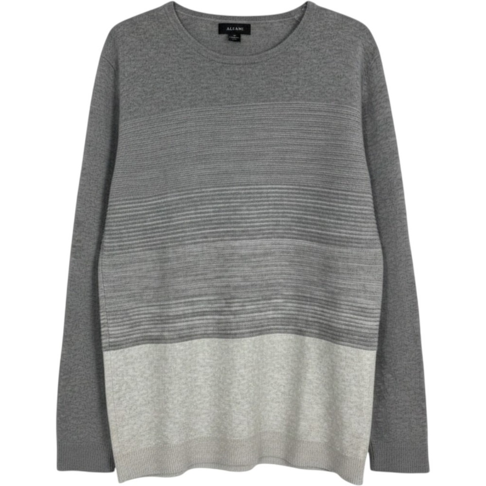 Alfani Men's Crewneck Sweater Grey Colorblock Textured Cotton Size Medium